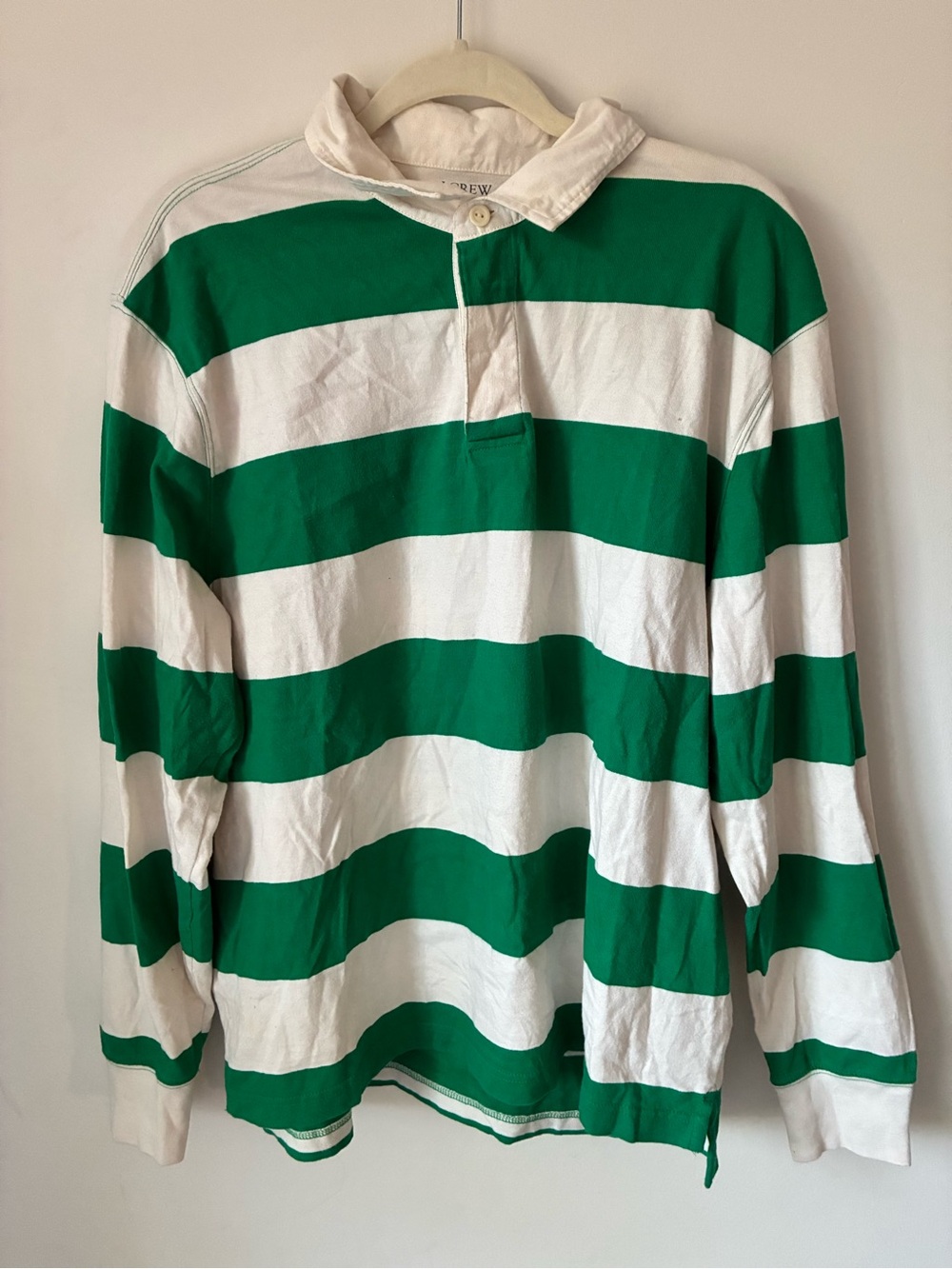 J.Crew Rugby Shirt Men’s XL Rugby Stripe Shirt Green Ivory Preppy Cotton
